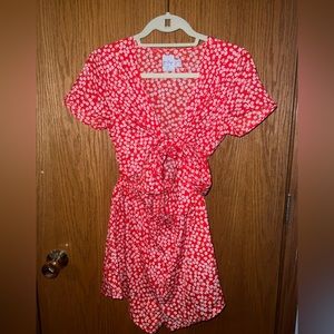 Princess Polly Red and White Floral Tie Romper